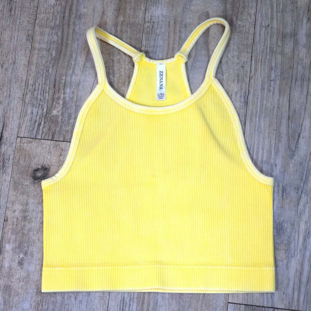Zenana Mineral Washed Ribbed Racerback Crop Tank Tops - Picture 6 of 11